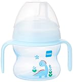 MAM Starter Cup Baby Trinklernbecher (150 ml), Trinkflasche für erste Trinkversuche, Schnabelbecher mit rutschsicheren Griffen, ab 4 Monaten, Dino