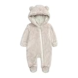 Alunsito Neugeborenes Baby Bärenohr Schneeanzug Langarm Hoodie Einteiliger Overall Winter Fleece Warmer Strampler Body Beige 3 0-3 Monate