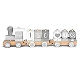 Navaris Holz Eisenbahn Holzzug für Kinder - Zug Holzspielzeug mit Buchstaben Zahlen - Baby Spielzeug personalisierbar - Deko Holzeisenbahn - 20 Teile
