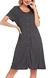 Lovasy Still Nachthemd Damen Kurzarm Schlafshirt mit Knöpfen Nursing Nachthemd Schwangerschaft Geburt Pyjama Nachtwäsche, Dunkelgrau,L