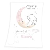 Wolimbo Soft-Peach Babydecke mit Namen personalisiert - Motiv Kleiner Hase - Besticktes Geschenk für Mädchen und Junge 75x100cm