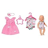 BABY born Trendy Blumenkleid, Puppenkleid aus rosa Spitzenstoff mit Haarband für 43 cm Puppen & Badeanzug, EIN Stück, Puppen-Badeanzug mit buntem Print für 43 cm Puppen
