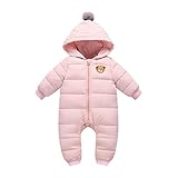 Baby Schneeanzüge Winter Overalls mit Kapuze Strampler Langarm Jumpsuit Baumwolle Zippers Outfits 3-6 Monate, Rosa