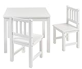 Bomi Kindertisch mit 2 Stühlen Amy | abgerundete Ecken und Kanten | aus FSC nachhaltiger Kiefer Massiv | Holz sitzgruppe kind | für Kleinkinder, Mädchen und Jungen Weiß
