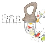 Magaluga Fruchtsauger Baby Set mit 3 Sauger in verschiedenen Größen ohne Transportbox - für Babys ab 4 Monate Zahnungshilfe Baby Fruchtschnuller BPA frei (Light Grau ohne Box)