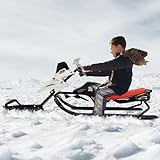 BRRIDE 124x51x43.5cm Lenkschlitten, sicherer Schneeschlitten mit Fußbremsen und verstellbarem Kissen, klassischer Kinderschlitten mit Stabilität