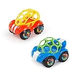 Bright Starts, Oball, Spielzeugauto mit Rassel, Motorikspielzeug für Babys und Kleinkinder ab 3 monaten, 1 Stück, Zufälliger Farbe blau oder rot