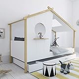 Homestyle4u 1950, Kinderbett 90x200 Weiß mit Bettkasten Lattenrost Hausbett Holzbett Kinder