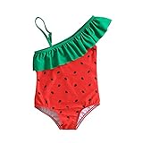Sommer Kleinkind Mädchen Rüschen 1 Stück Cartoon Wassermelone Druckt Strand Badeanzug Bikini Kindersportbadeanzug