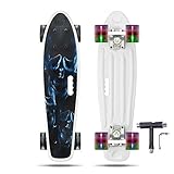 Vernbrin Skateboards Mini Cruiser Retro Skateboard, Complete Plastic Skateboard Board 22 Inch for Beginners Teenagers Adults, LED Light Wheels with All-in-One Skate T-Tool