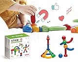 Stick-O magnetische Bausteine für Kinder ab 1 Jahre, kreatives Konstruktionsspielzeug, Lernspielzeug mit Magnet, 36 Modelle für Mädchen und Jungen, Montessori Spielzeug, 20 Teile Set,