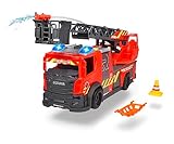 Dickie Toys Feuerwehrauto mit Drehleiter, Rosenbauer Feuerwehr, Licht & Sound, inkl. Batterien, ausziehbare Leiter, Freilauf