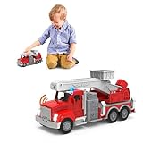 Driven Micro Feuerwehrauto 23 cm mit ausfahrbarer Leiter, Lichtern und Tönen – Feuerwehr Spielzeugauto mit Geräuschen, Funktionen – Spielzeug LKW ab 3 Jahren