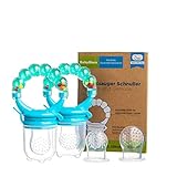 Baby Fruchtsauger Schnuller für Obst und Gemüse - Aus Premium Silikon zu 100% BPA-frei - Fruchtschnuller Set (Blau)
