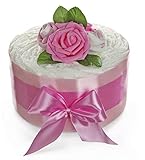 dubistda© Windeltorte Mädchen ROSENBLÜTE - Geschenk zur Geburt | 24-teilig | Geschenk für Mädchen zur Geburt Babyparty Babyshower (rosa)