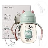 Bebamour Sippy Cup für Babys 6-12 Monate Sippy Cup Anti-Splash mit Strohhalm für Babys Wasserflasche mit weichem Silikonauslauf für Babys, BPA-frei,210-Green Owl