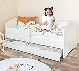 Alcube® Kinderbett 80x160 cm mit Schublade und Matratze inkl. Rausfallschutz und Lattenrost als Set Bett Weiß 160x80 cm Jugendbett für Jungen und Mädchen