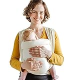 Shabany® Babytragetuch - 100% Bio Baumwolle - Babybauchtrage für Neugeborene Kleinkinder bis 15 Kg - Gewebt - inkl. Baby Wrap Carrier Anleitung - beige (dances)