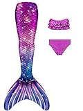 NAITOKE Meerjungfrauenschwanz mit Bikini für Mädchen,3pcohne Monoflosse,XSXSU,140