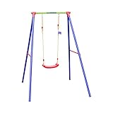 HUDORA Schaukelgestell Single - Schaukel Outdoor für Garten - Kinderschaukel - Schaukelsitz aus Kunststoff - 50 kg Belastbarkeit - Blau / Rot / Gelb - 64018