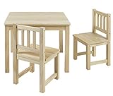 Bomi Stabile Kindermöbel: Tisch mit Stühle Amy aus FSC nachhaltigem Kiefer Massiv Holz | unbehandelt und unlackiert | naturbelassene Sitzmöbel für Kinder | Kleinkinder Tisch mit Stuhl