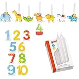 goki 2664 Geburtstagszug aus Holz Zahlen 1-10 10er Set Kerzen weiß, Geburtstagskarawane Holz Tiere