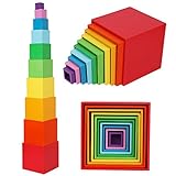Toys of Wood Oxford Holzstapelbox Regenbogen-Farben-Nesting und Sorting Cups Blöcke für Kleinkinder-Stacking Würfel Educational Lernen Spielzeug für 2 Jahre alt Montessori-Materialien