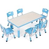 MAMIZO Kindertisch mit 6 Stühlen, Kindertischgruppe Höhenverstellbar, Kinder Tisch Stuhl Set für Kindergarten und Kinderzimmer, Plastik Kindermöbel, Sitzgruppe für Jungen Mädchen ab 2 Jahre, Blau