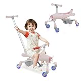 DREAMADE 2-in-1 Rutschauto, Flugzeug-Form Rutscherfahrzeug mit LED-Leuchten Rädern, Verstellbarer Schiebestange & Fußstütze, Kinderfahrzeug für Kinder ab 18 Monaten, belastbar bis 50kg (Pink)