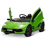HOMCOM Elektroauto für Kinder 12V Lamborghini SVJ lizenziert Kinderfahrzeug Kinderauto für 3-8 Jahre mit Fernsteuerung 2 x 550 Motoren MP3/USB Licht Musik Metall Grün 123 x 66,5 x 45,5 cm