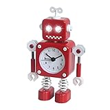 Diskary Roboter Wecker,Nicht tickende Wecker mit blinkenden Augen Lichtern und drehbarem Arm,Geschenk an Kinder (Rot)