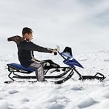 BRRIDE 124x51x43.5cm Lenkschlitten, klassischer Schneeschlitten für Kinder, mit Fußbremsen und verstellbarem Kissen, für lenkbare Winterspaß