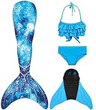 NAITOKE Meerjungfrauenschwanz mit Flosse für Mädchen Meerjungfrau mit Mermaid Tail Badeanzug,G11,110