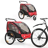 2 in 1 Fahrradanhänger 360 ° drehbarer Kinderwagen Zweisitzer mit Griffbremse und Radschutz Baby-Jogging-Gerät BT502 (rot)