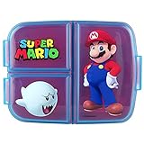 p:os Super Mario Brotdose für Kinder mit 3 Fächern, Lunchbox aus Kunststoff mit Clip-Verschlüssen, Vesperdose für Kindergarten, Schule und Freizeit, Mehrfarbig