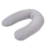 Theraline Stillkissen & Schwangerschaftskissen Dodo Pillow Premium - 180 cm inkl. Bezug aus Baumwolle - Leise und feine Mikroperlen, schadstoffgeprüft, maschinenwaschbar - Punkte Grau