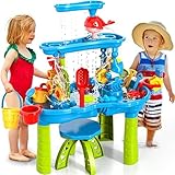 Doloowee Sand- und Wassertisch Spielzeug für Kinder, Wasserspieltisch Outdoor Strandspielzeug, Sommer-Wasserspielzeug für Jungen und Mädchen 3 4 5 6 7 8 Jahre alt (3 Stufe)