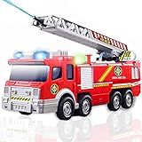 Feuerwehrauto Spielzeug mit Wasser Shooting und Lichter & Sounds-Realistische Feuerwehrauto-Modell mit ausziehbarer Leiter für Kleinkinder und Kinder Jungen Mädchen Alter 3 4 5 6 Jahre alte Geschenke