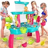 VATOS Sand Wassertisch für Kleinkinder, 3-Tier-Mädchen Sand Tabelle Wasser Spielzeug für 3-5 Jahre alt, Sommer Wasser Aktivität Tisch Strand Hinterhof Garten Outdoor-Spielzeug für Mädchen
