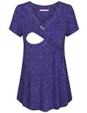 Joymom Damen Stillshirt mit V-Ausschnitt, kurzärmelig, Größe S-XXL, Blau / Violett, X-Groß