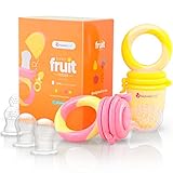 NatureBond Fruchtsauger Baby (2 Fruchtsauger + 6 Schnuller) - Schnuller für Obst, Gemüse & Babynahrung 3 Monate + Beißring, BPA frei (Peach Pink & Lemonade Yellow)