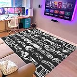 Gamer-Teppich für Jungen, 3D-Gaming-Teppich, schwarz-weiß, Teppich mit Spiel-Controller für Teenager, Jungen, Schlafzimmer, Wohnzimmer, Spielzimmer, rutschfester Gamer-Bereich, Jungenzimmer-Dekor (150