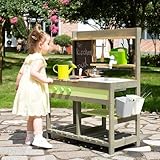Matschküche Kinder Outdoor, Holzspielzeug-Spielküchenset für Jungen und Mädchen im Alter von 3–8 Jahren, Drinnen und Draußen Outdoor-Aktivitäten mit Wasserspüle Mud Kitchen Playset for Kids