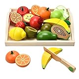CARLORBO Holz Küchenzubehör Kinderküche Zubehör - Holzspielzeug Lebensmittel für Kinder Küche Gemüse Obst Spielküche Spielzeug 2 Jahr