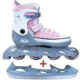 Cox Swain Sneak 2in1 größenverstellbare Kinder Inline Skates und Schlittschuhe mit PU Gummirollen sowie ABEC 5 Kugellagern, Pink, S (33-36)