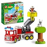LEGO DUPLO Town Feuerwehrauto Spielzeug, Lernspielzeug für Kleinkinder ab 2 Jahren, Set mit Blaulicht und Martinshorn, Feuerwehrmann und Katze, für Mädchen und Jungen 10969