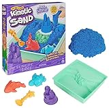 Kinetic Sand Sandbox Set Blau - mit 454 g original magischem kinetischem Sand aus Schweden, 1 Sandbox, 3 Förmchen, 1 Schaufel für kreatives Indoor-Sandspiel, für Kinder ab 3 Jahren