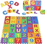Youyijia 86 TLG Puzzlematte Baby Kinderspielteppich Spielteppich mit Buchstaben A-Z und Zahlen 0-9 Puzzleteppich Puzzle Zahlen Maß je Matte ca.30 x 30 cm Schutzmatte