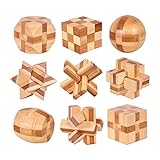 Holzsammlung 9 Stück Knobelspiele Holz, Geschicklichkeitsspiel Holz, Logikspiele IQ Spiele Geduldspiel Knobelspiele, 3D Mini Puzzle Denkspiele Spielzeug Geschenk Set für Erwachsene & Kinder, 4.5cm