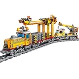 OIURV Zug Set mit Batteriebetriebenem Motor, Güterzug Set Led Beleuchtungsset, 1270 Klemmbausteine Kompatibel mit Lego City Güterzug